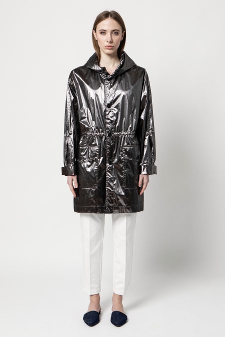 parka MU.STÉ Studios in tessuto impermeabile e idrorepellente con cappuccio tessuto tecnico leggero color grafite