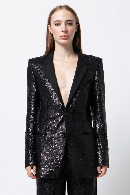 giacca sartoriale da donna in tessuto di paillettes colore nero